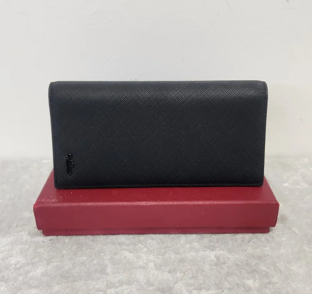 NWT Goldlion Mens Black Soft Lambskin Leather Long Bi-Fold Wallet
